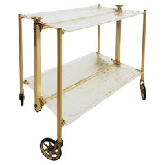 Used '60s French 2-Tier Brass Lucite Folding Dessert Serving Cart