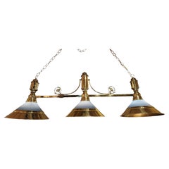 1960s French Brass and Glass Billiards 3 Light Chandelier