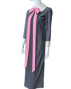 60s Geoffrey Beene Bow Grey Wool ‘Madeleine’ Dress
