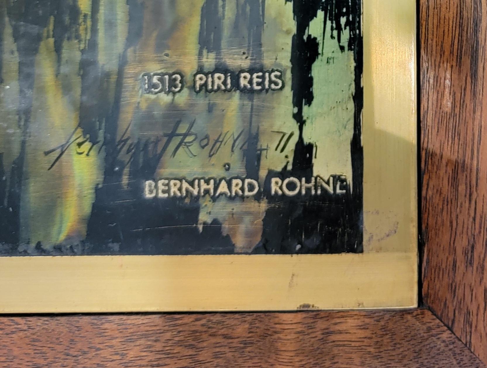 60s German Etched Brass and Wooden Coffee Table By Bernhard Rohne In Excellent Condition For Sale In Pasadena, CA