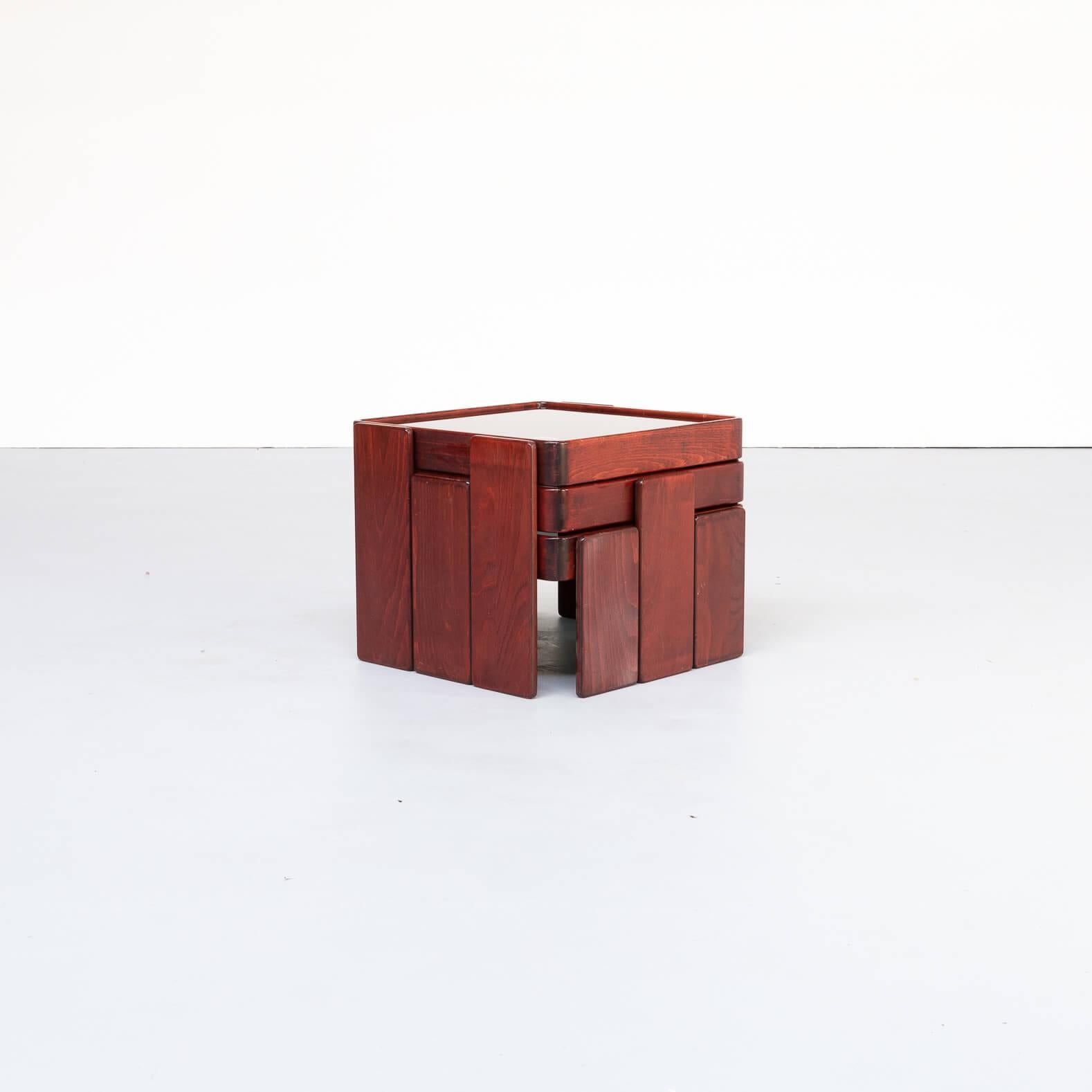 The nesting tables designed by Gianfranco Frattini have been designed by him in the 1960s, They are beautifully stackable to be used aswel as sidetable aswel as nesting tables. Item in good condition consistent with age and use.