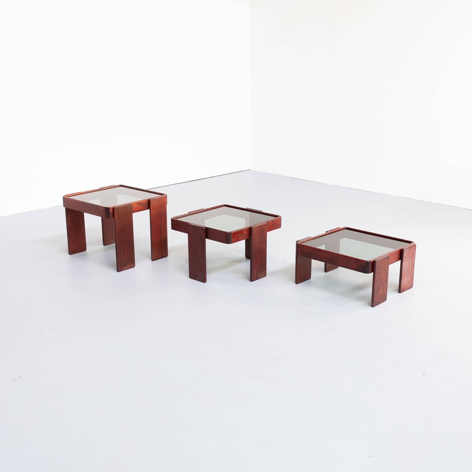 Smoked Glass 60s Gianfranco Frattini nesting tables for Cassina For Sale