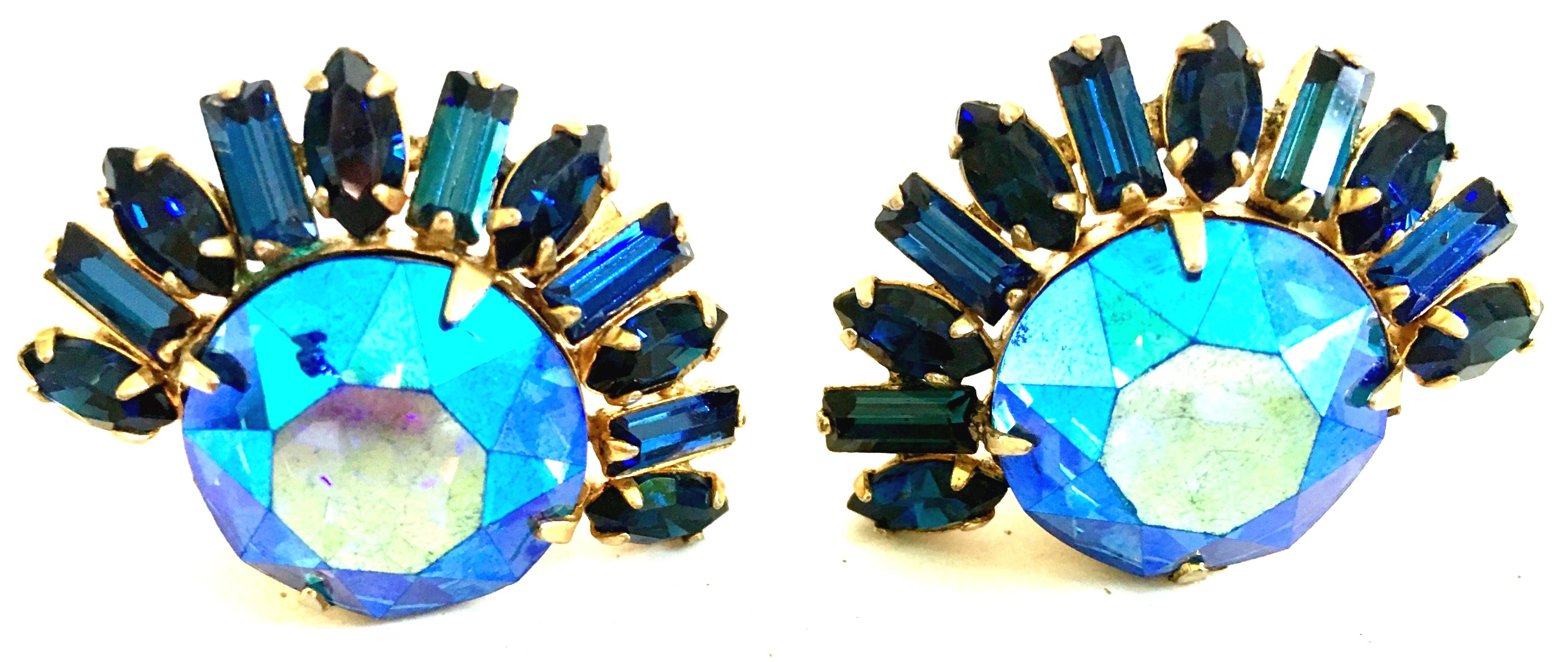Women's or Men's 60'S Gold & Austrian Crystal Earrings By, Alice Caviness For Sale