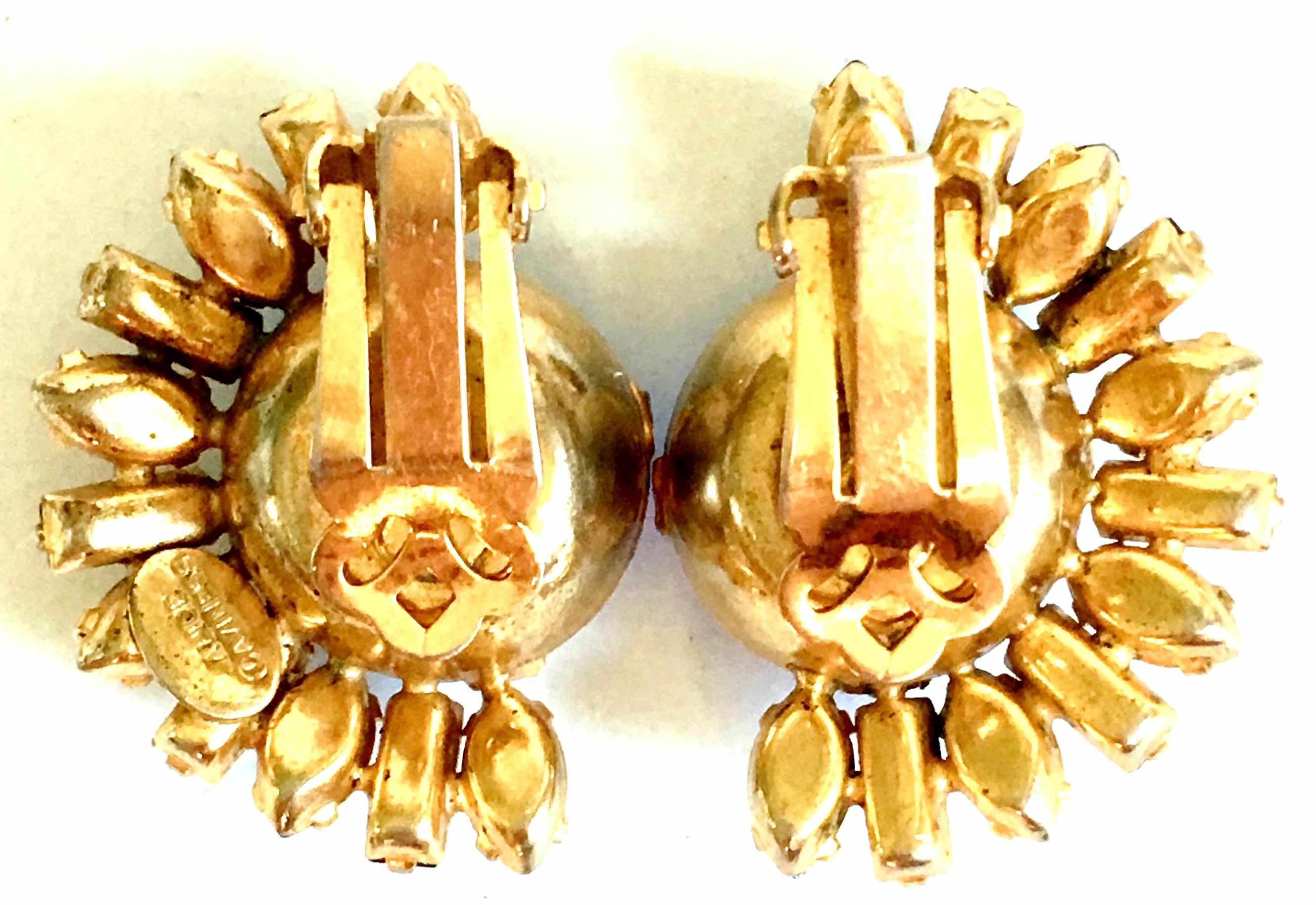 60'S Gold & Austrian Crystal Earrings By, Alice Caviness For Sale 4