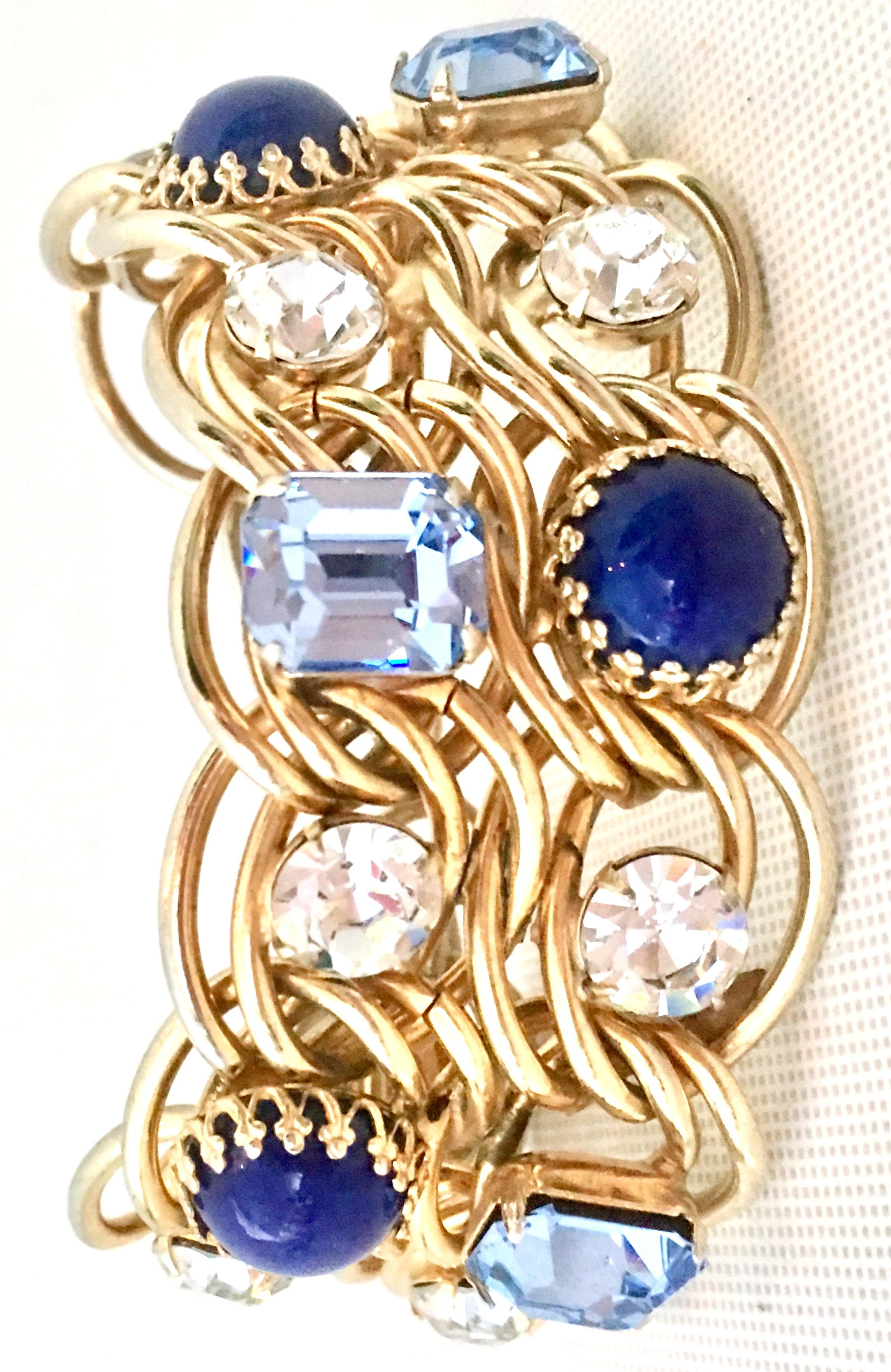 60'S Gold Blue Faux Lapis & Austrian Crystal Link Bracelet By, Schiaparelli In Good Condition In West Palm Beach, FL