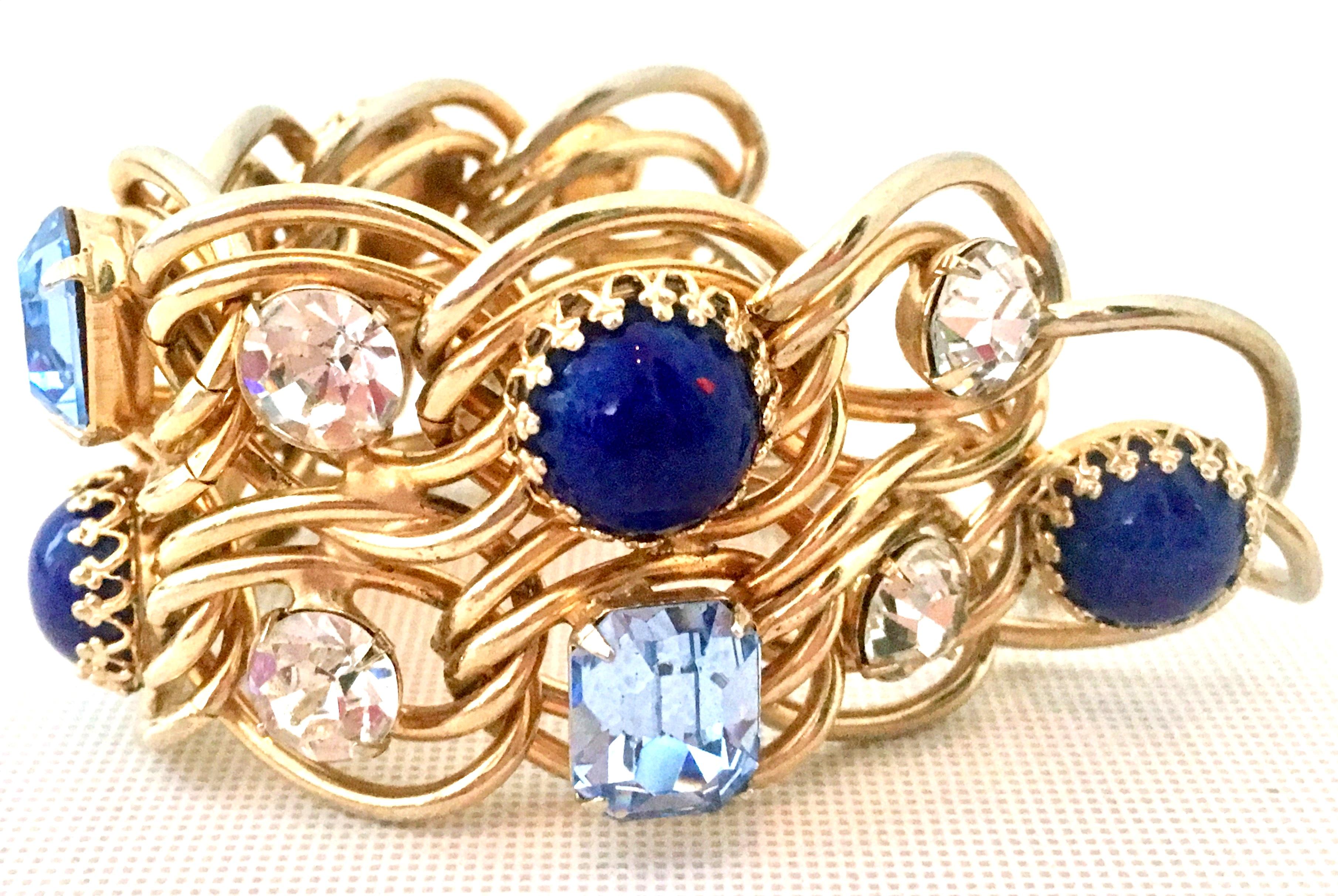 Women's or Men's 60'S Gold Blue Faux Lapis & Austrian Crystal Link Bracelet By, Schiaparelli