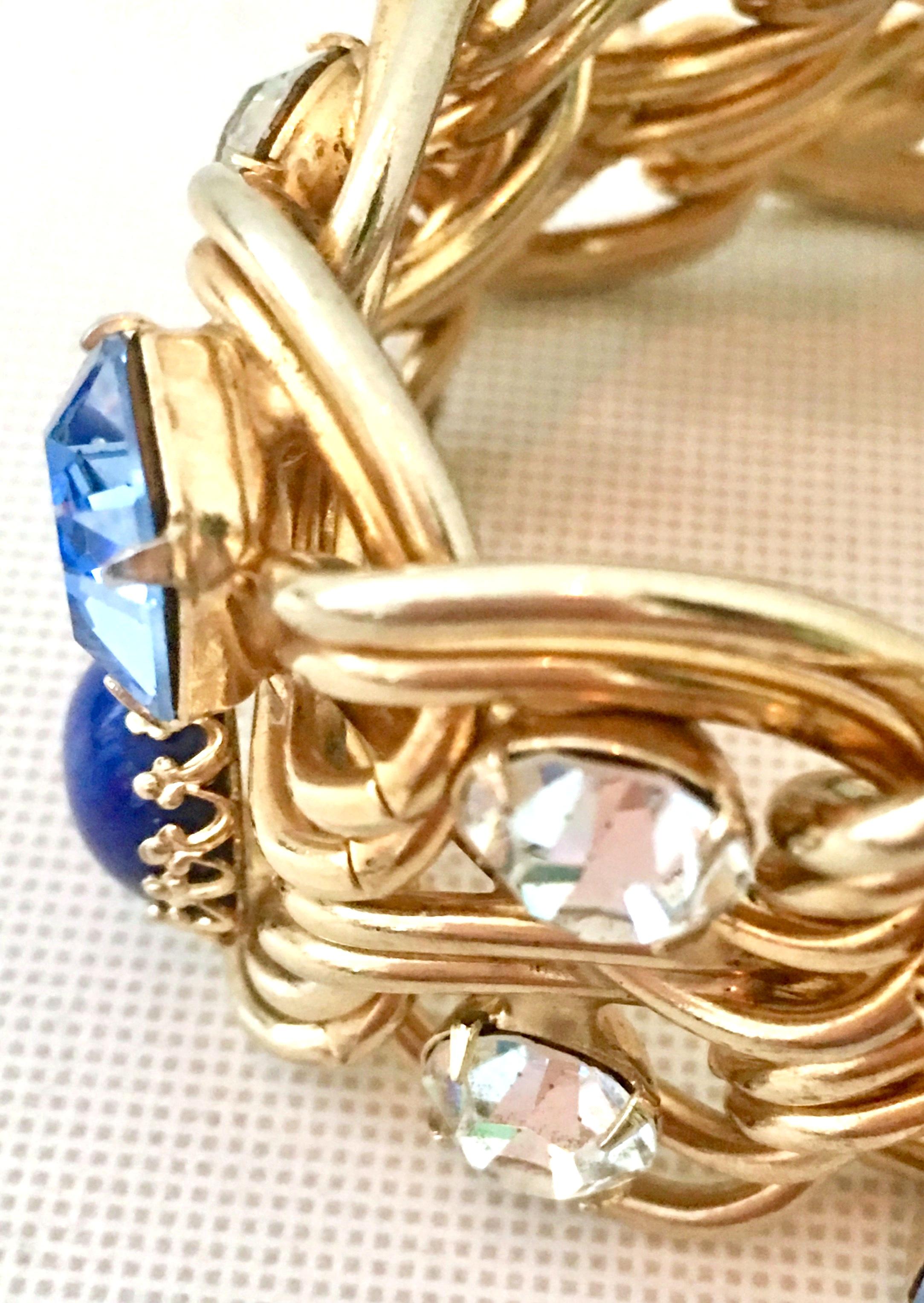 60'S Gold Blue Faux Lapis & Austrian Crystal Link Bracelet By, Schiaparelli 4