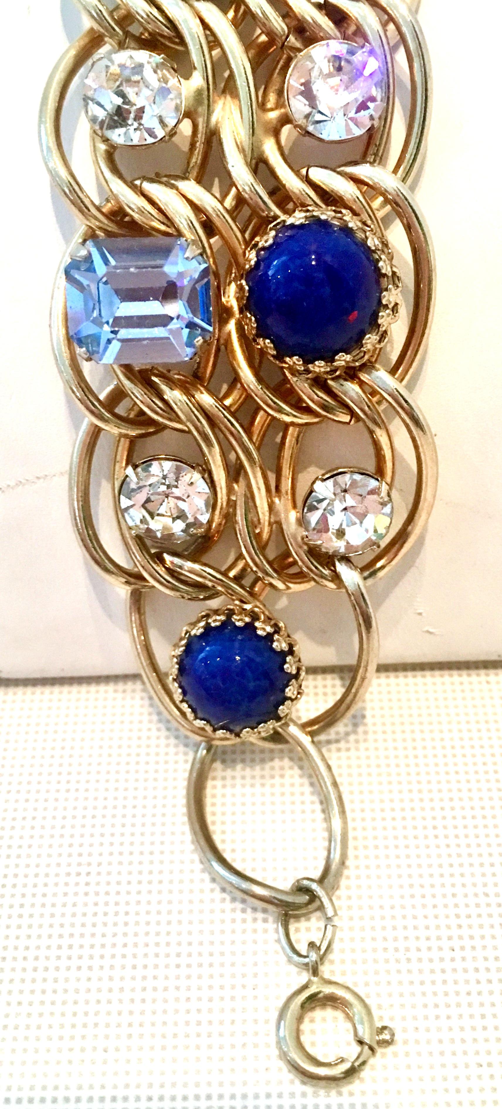60'S Gold Blue Faux Lapis & Austrian Crystal Link Bracelet By, Schiaparelli 5