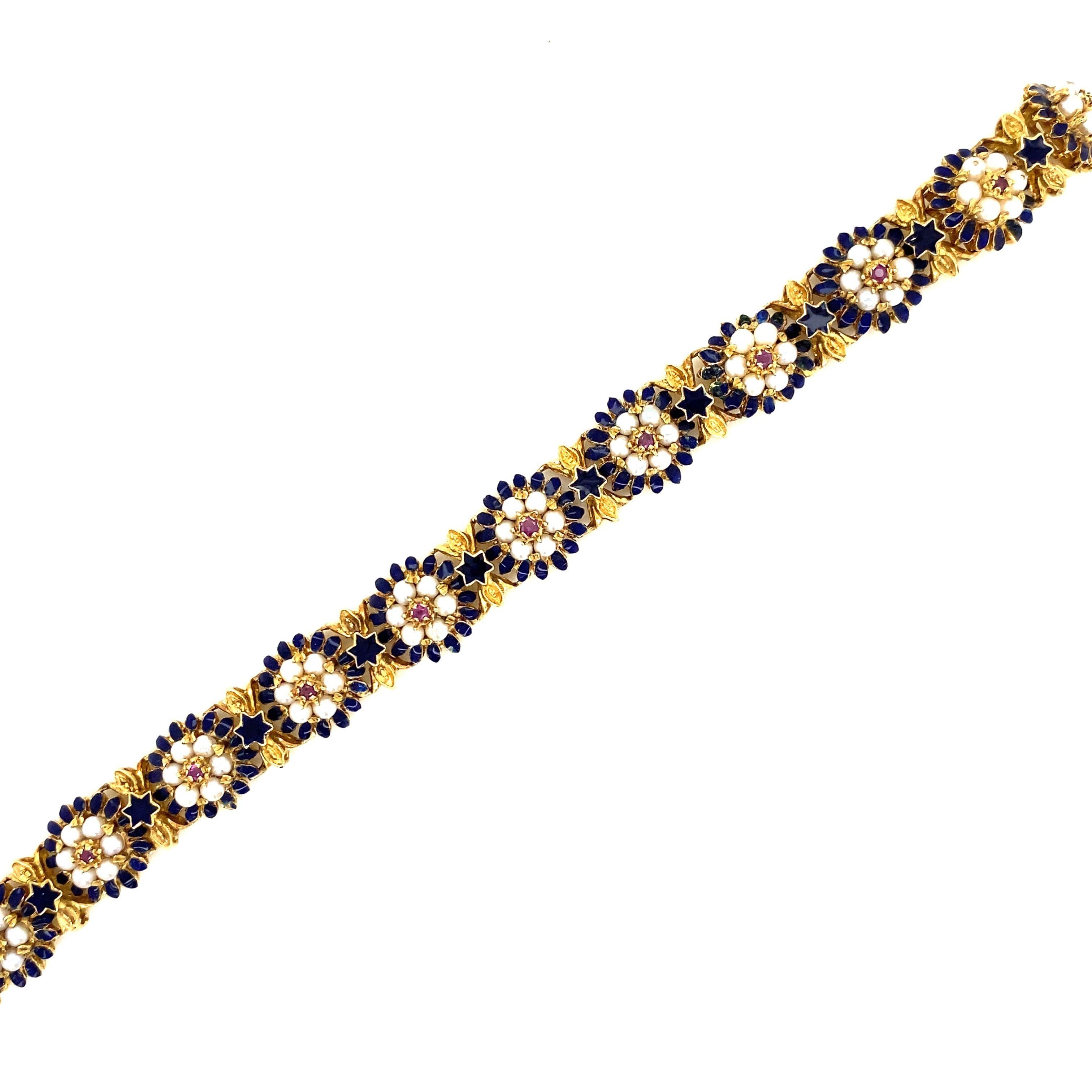 Women's 60s Gold Enamel Bracelet