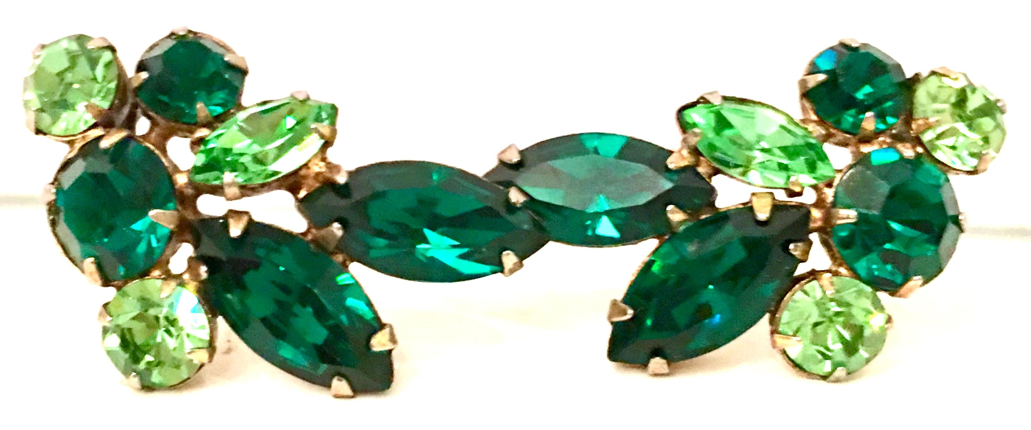 Women's or Men's 60'S Gold & Green Swarovski Crystal Abstract Flower Earrings