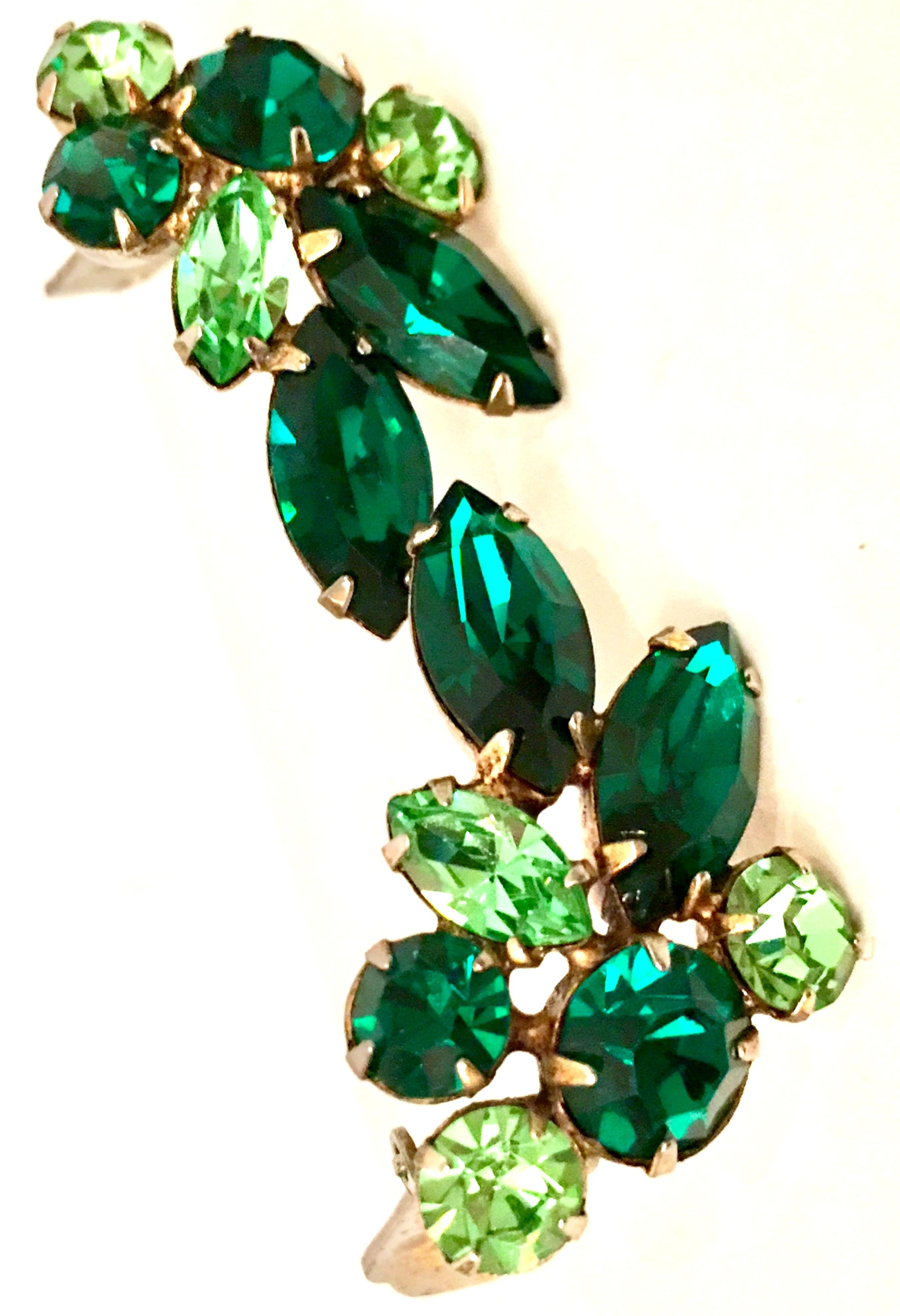60'S Gold & Green Swarovski Crystal Abstract Flower Earrings 1