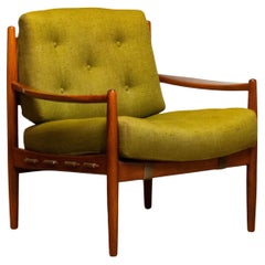 60's Green Linen Lounge Chair By Ingemar Thillmark For OPE Sweden 'Model Läckö'
