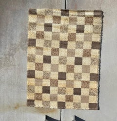 HAMMER, tapis danois moderne Rya à carreaux en laine beige crème du milieu des années 60