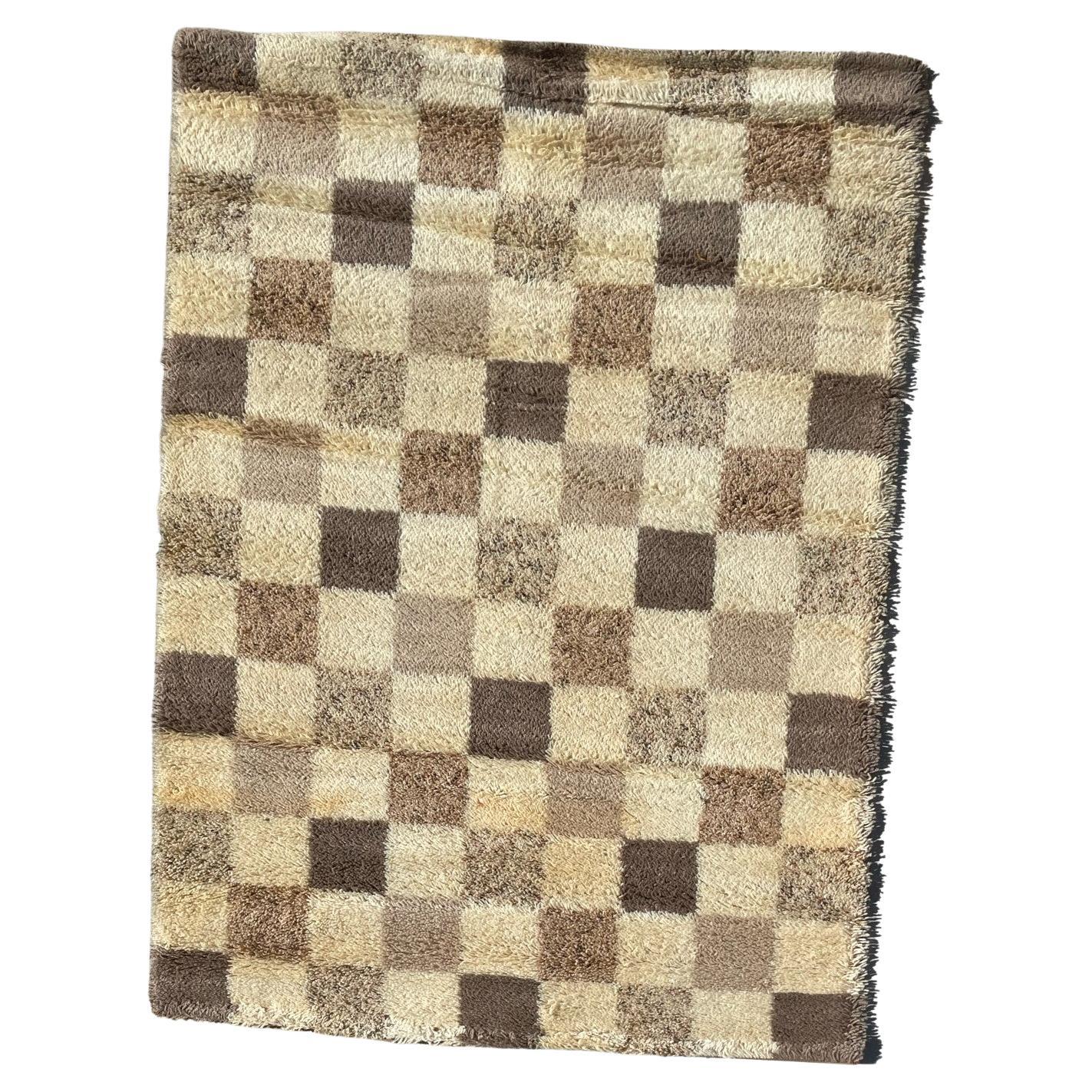 Tappeto a scacchiera in lana degli anni '60 Hammer Rya Danish, moderno e non usato, metà secolo, crema beige in vendita