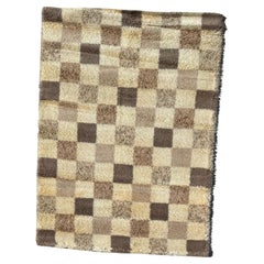 60's HAMMER Wool Checkered UNUSED Modern Rya Danish Rug Mid Century Cream Beige