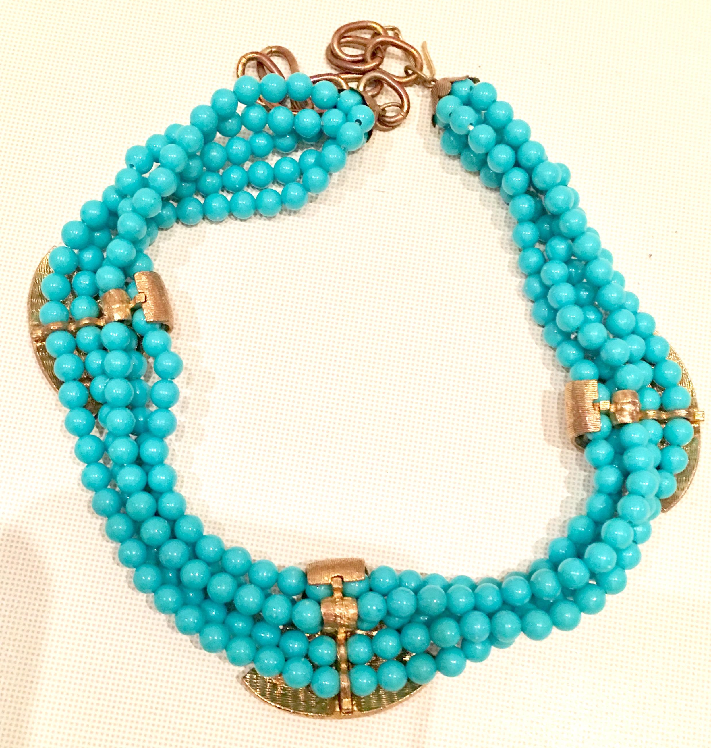 60'S Haskell Style Turquoise Bead & Swarovski Crystal Necklace & Earrings S/3 6
