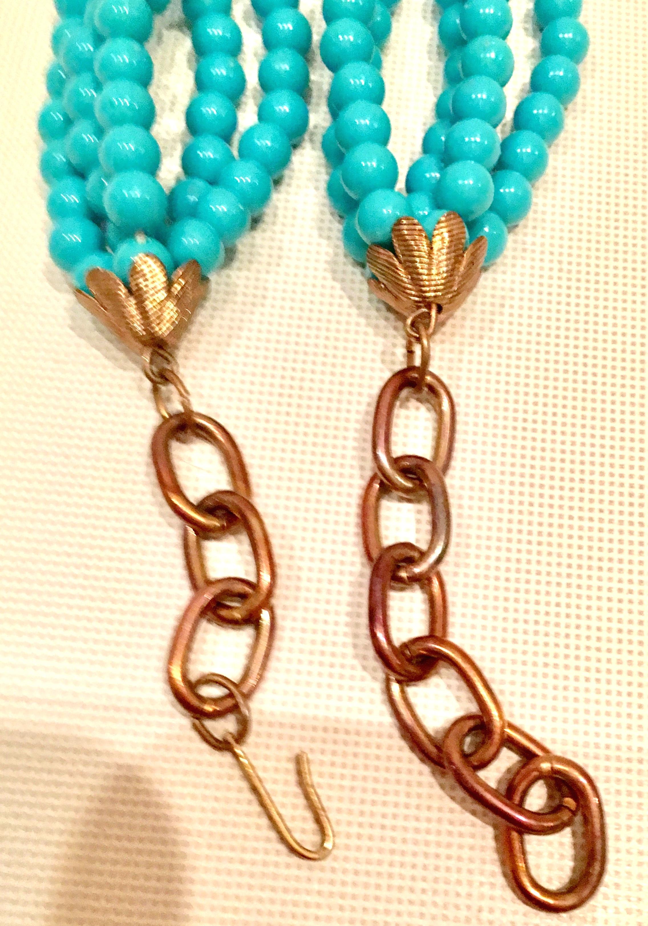 60'S Haskell Style Turquoise Bead & Swarovski Crystal Necklace & Earrings S/3 3