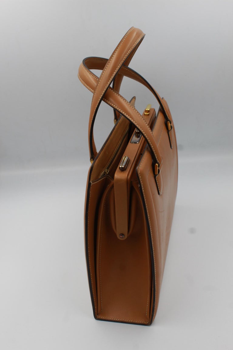 Women's or Men's 60's Hermes Vintage Pullman Brown Leather Bag For Sale