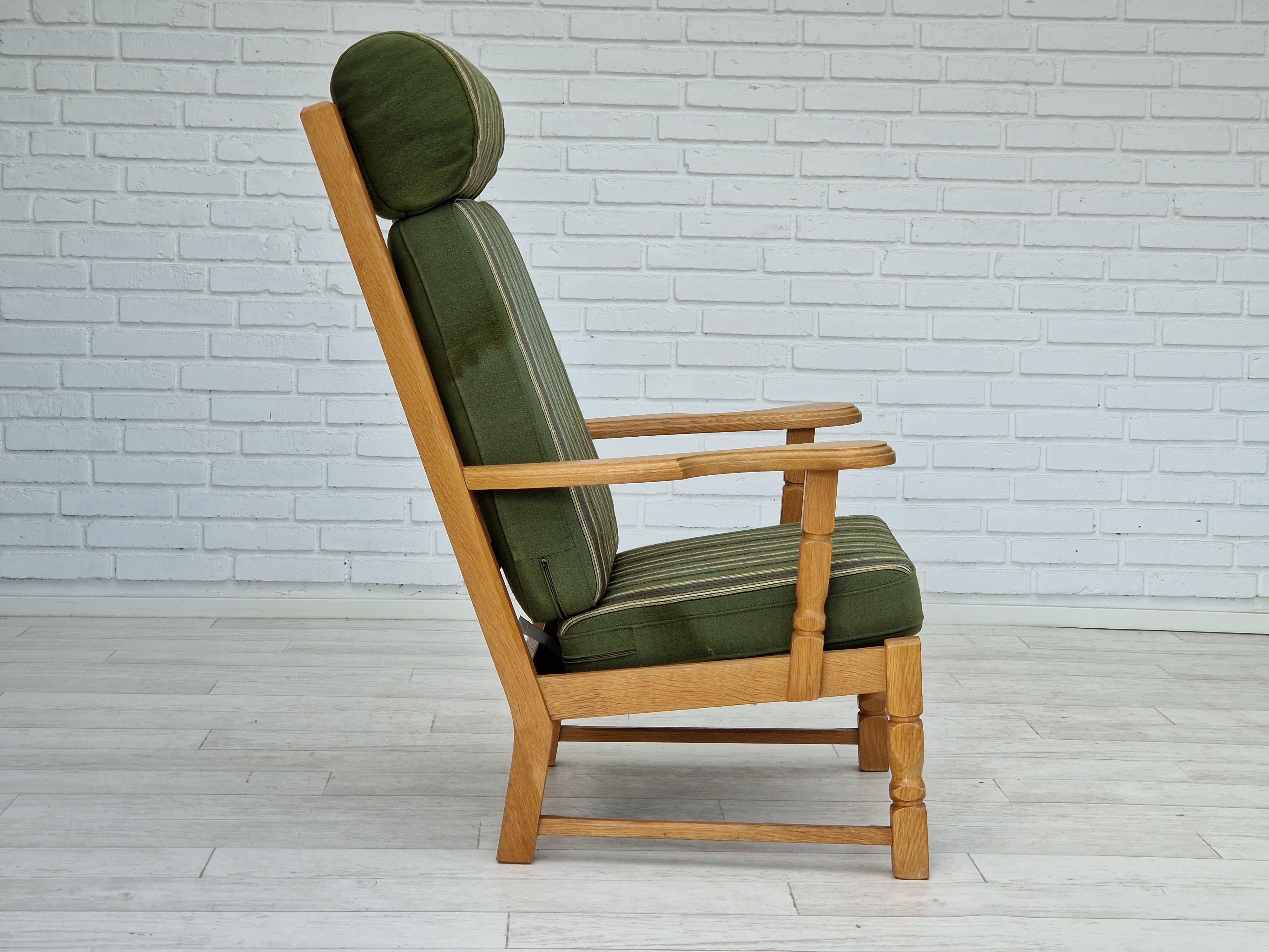 Wool 60s, Highback Armchair, Danish Design, Henning Kjærnulf Style, Original For Sale