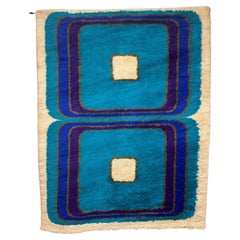 60's HOJER EKSPORT 2 Square Blue Purple UNUSED Rya Rug Danish Modern Mid Century