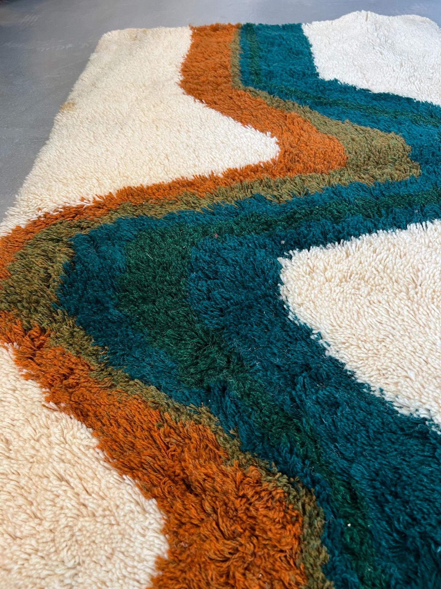 Laine 60's HOJER EKSPORT WILTON Lightening UNUSED Rya Rug Danish Modern Mid Century en vente