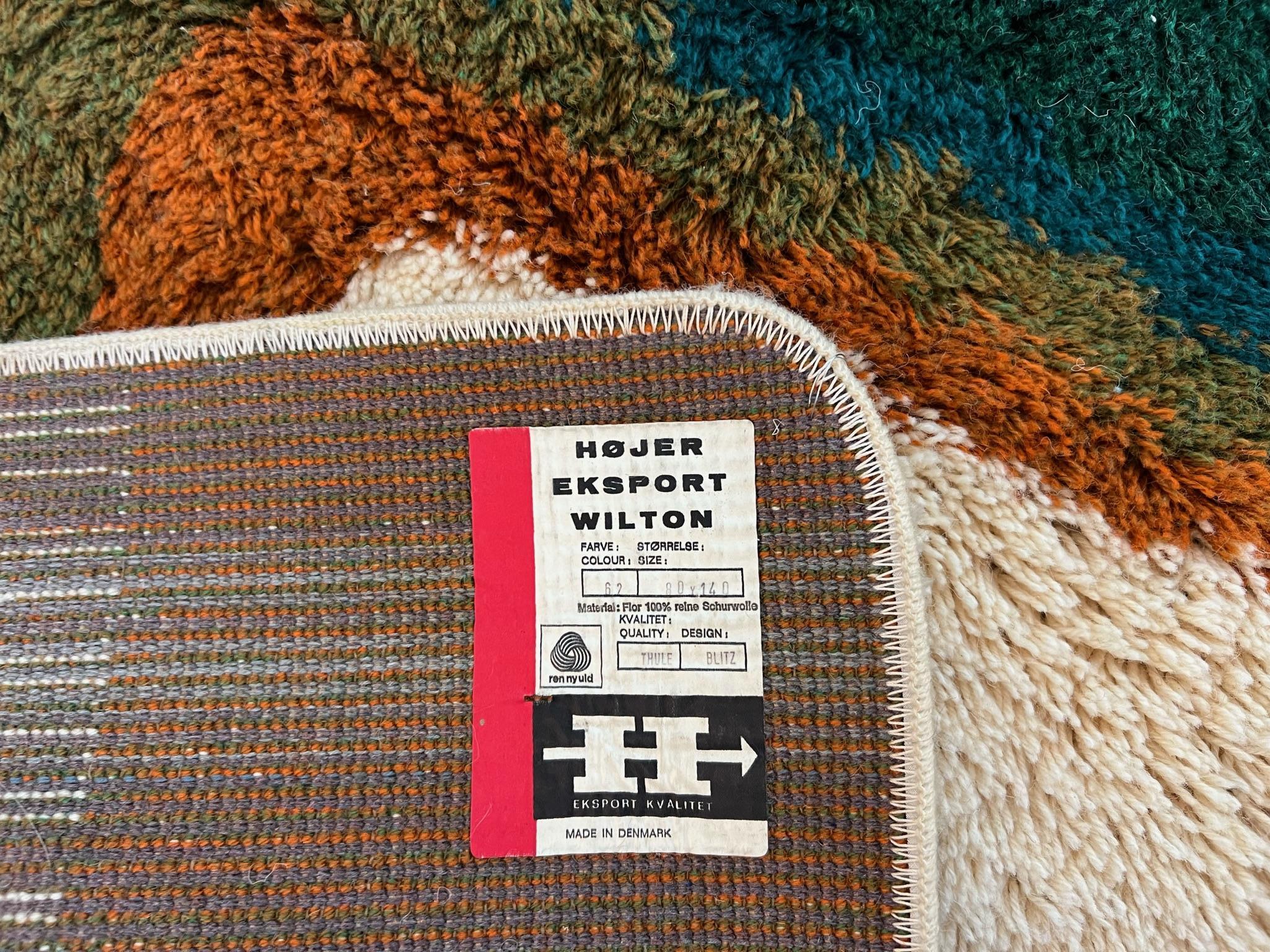 60's HOJER EKSPORT WILTON Lightening UNUSED Rya Rug Danish Modern Mid Century en vente 3