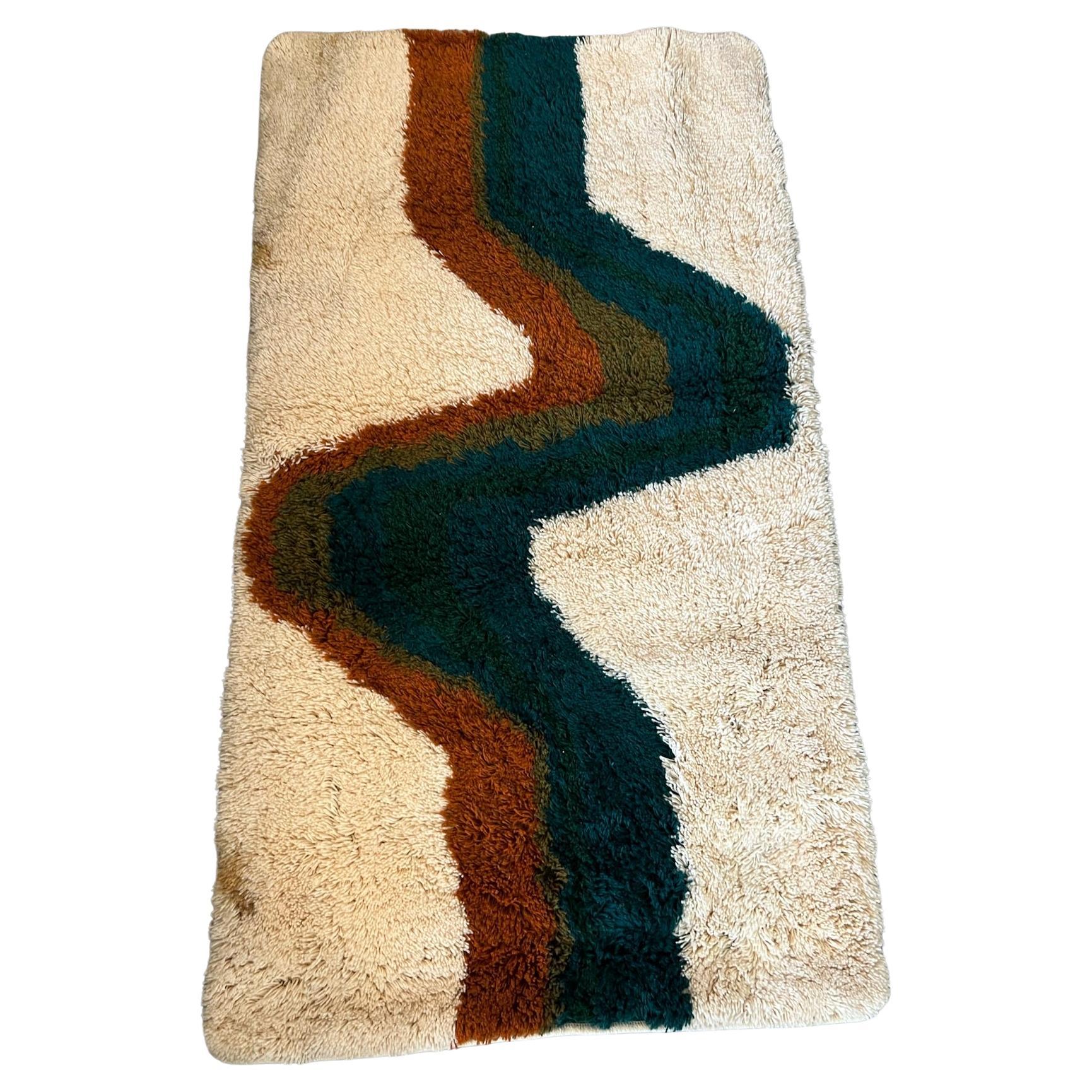 60's HOJER EKSPORT WILTON Lightening UNUSED Rya Rug Danish Modern Mid Century