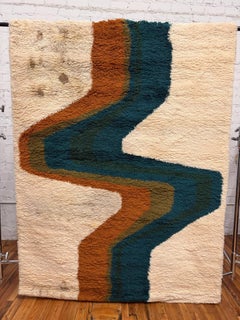 60s Hojer Eksport Wilton, Lightning, UNUSED, Danish Rya Rug, MCM, Wool