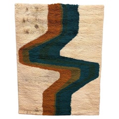 60s Hojer Eksport Wilton, Lightning, UNUSED, Danish Rya Rug, MCM, Wool