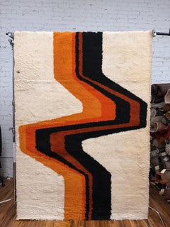 60s Hojer Eksport Wilton, Lightning, UNUSED, Mid Century Modern, Danish Rya Rug