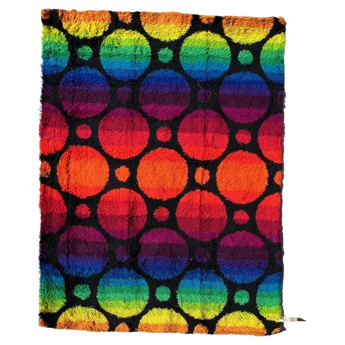 60's HOJER EKSPORT WILTON Mid Century Modern UNUSED LGBT Circles Danish Rya rug