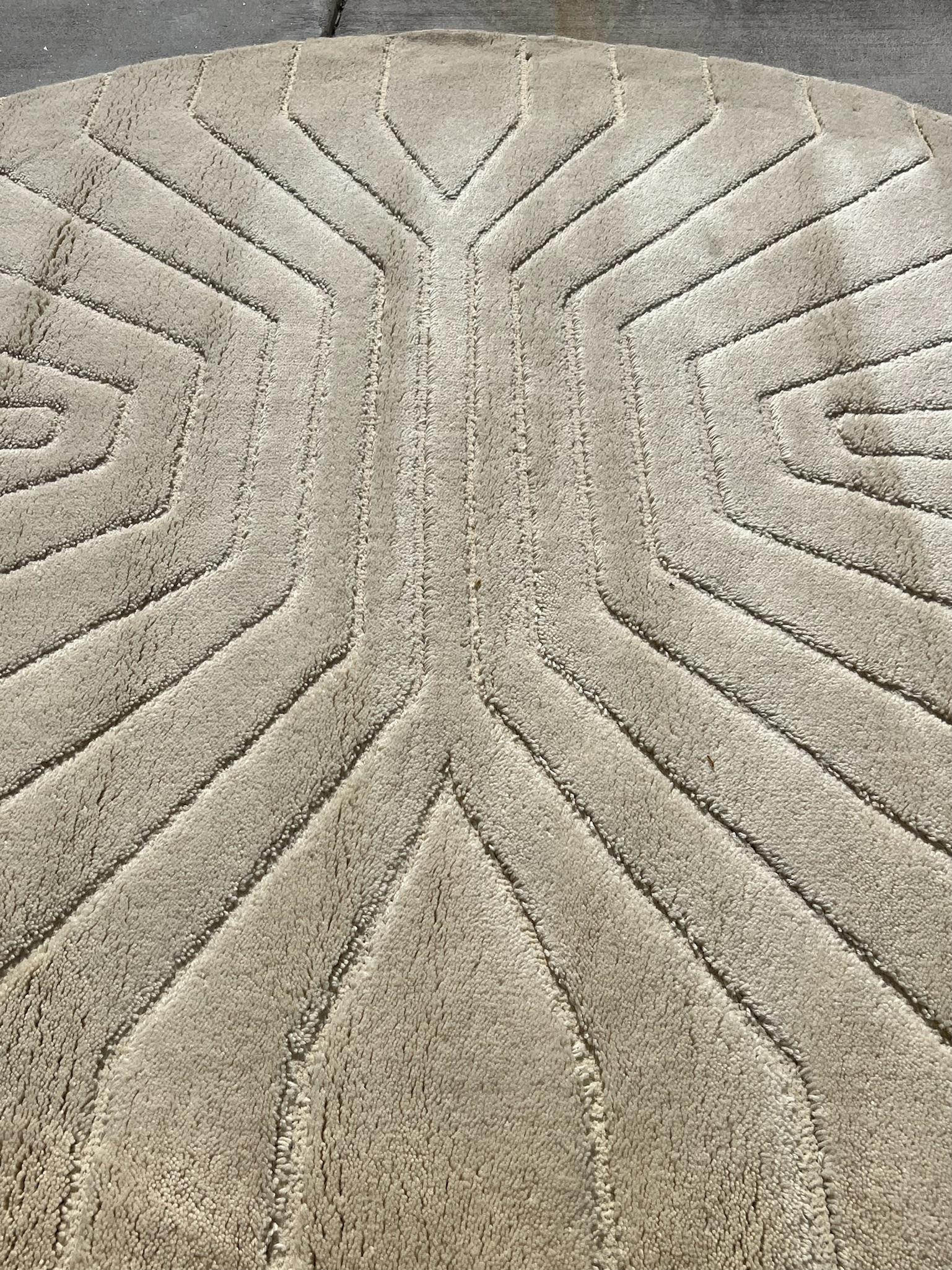 Tapis danois Rya rond crème non estampillé HOJER EKSPORT WILTON, années 60 en vente 1