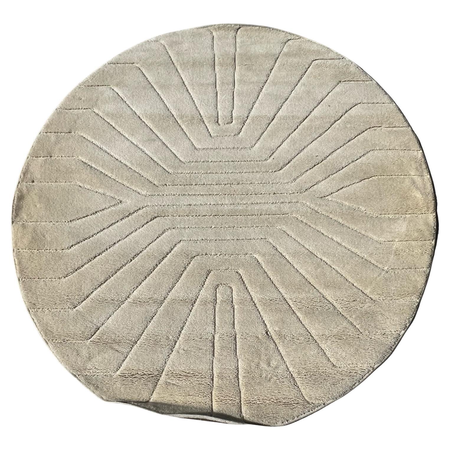 60's HOJER EKSPORT WILTON Round Cream UNUSED Rya Danish Rug Modern Mid Century