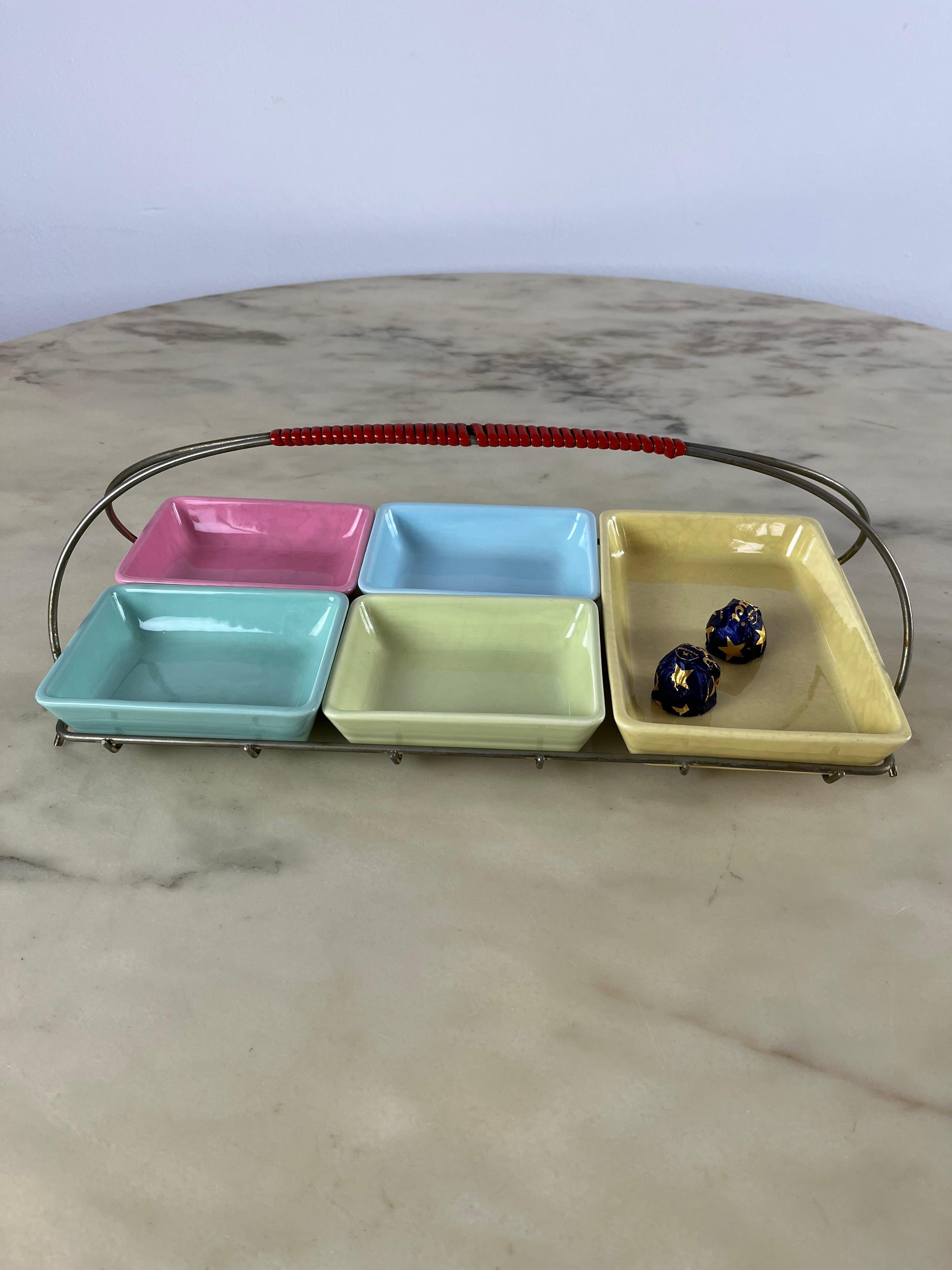Mid-20th Century 1960s Hors D'oeuvre in Metal and Ceramic For Sale