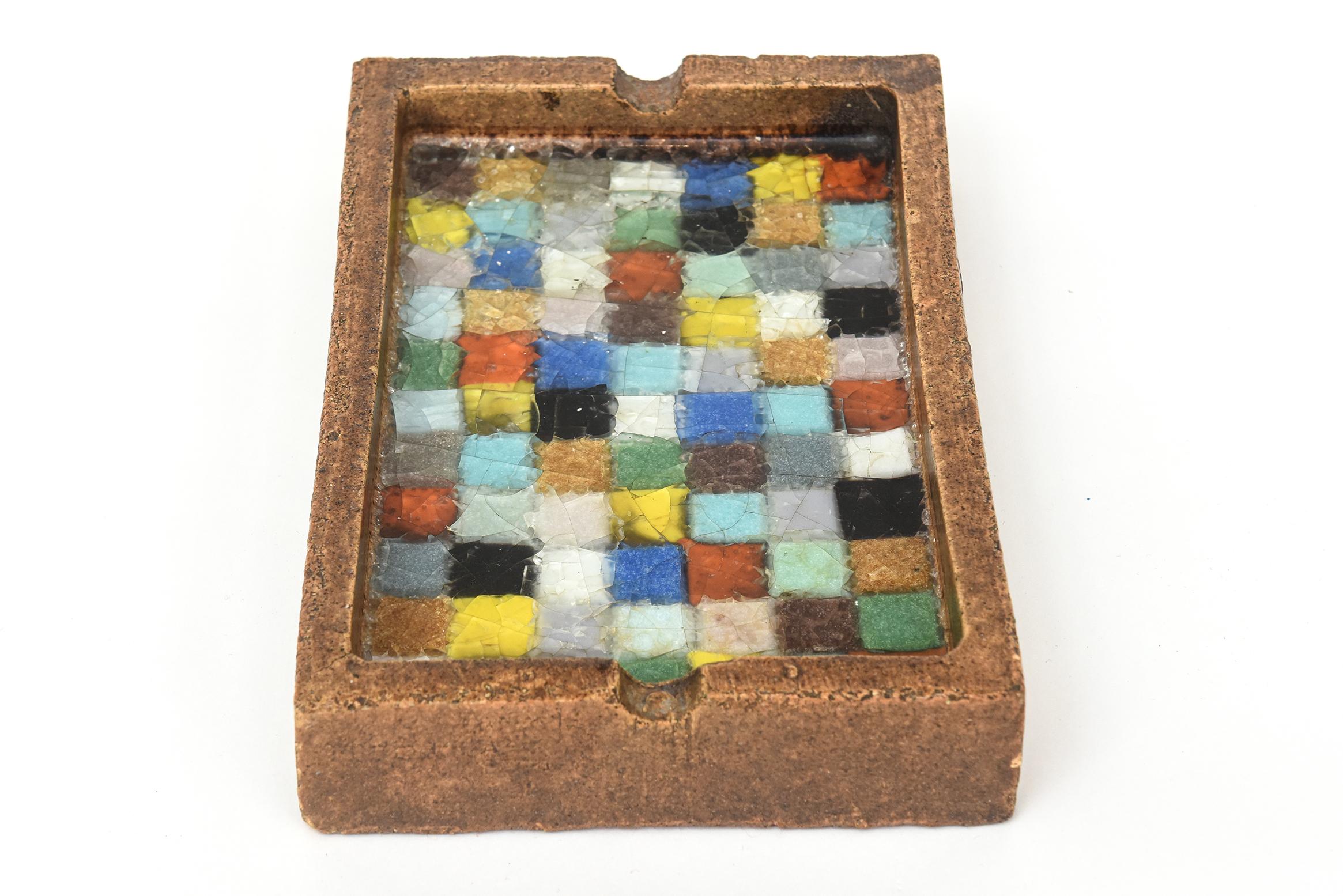 Mid-Century Modern 60s Italian Ceramic and Fused Glass Mosaic Ashtray / Tray by Bitossi for Raymor For Sale