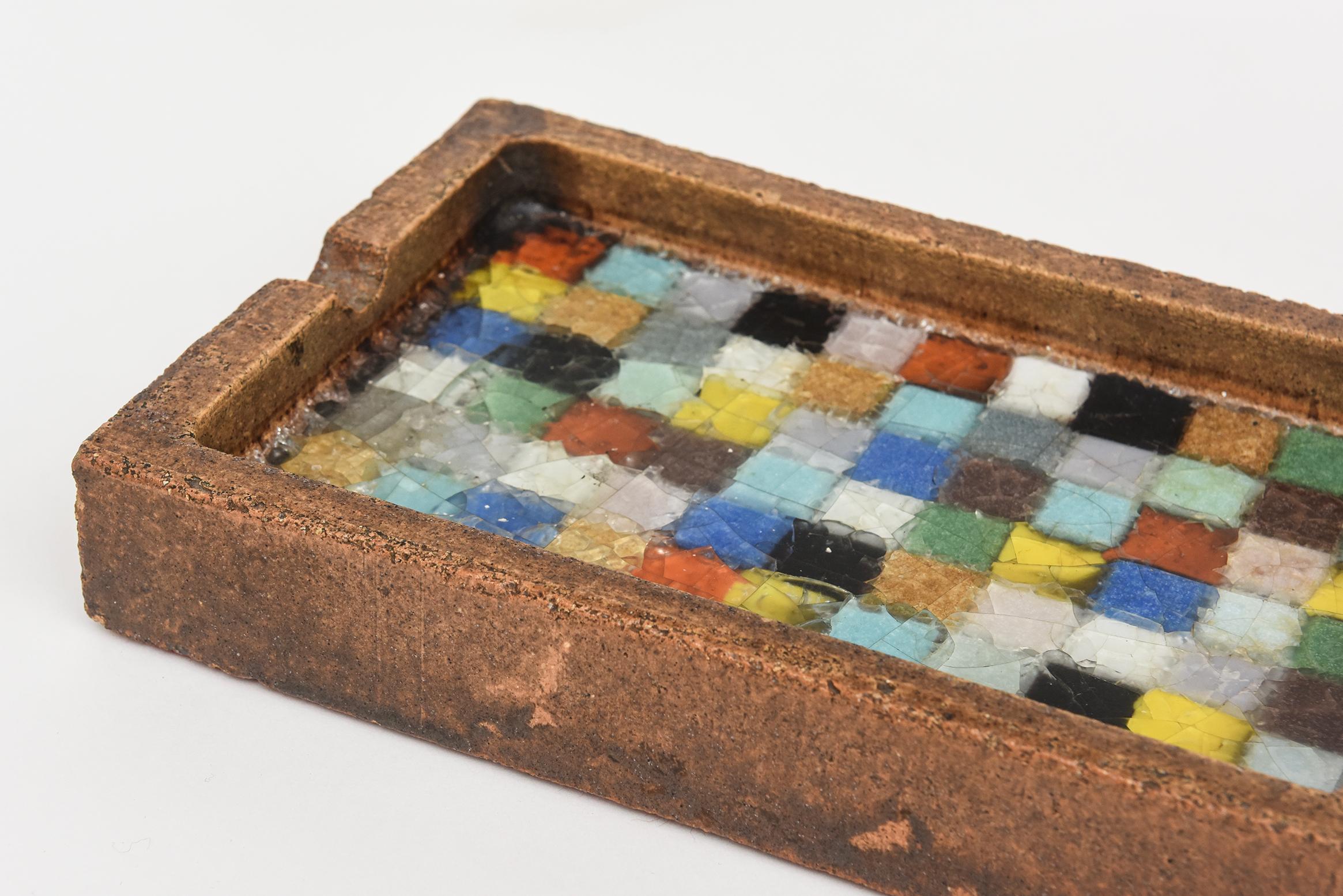 60s Italian Ceramic and Fused Glass Mosaic Ashtray / Tray by Bitossi for Raymor In Good Condition For Sale In North Miami, FL