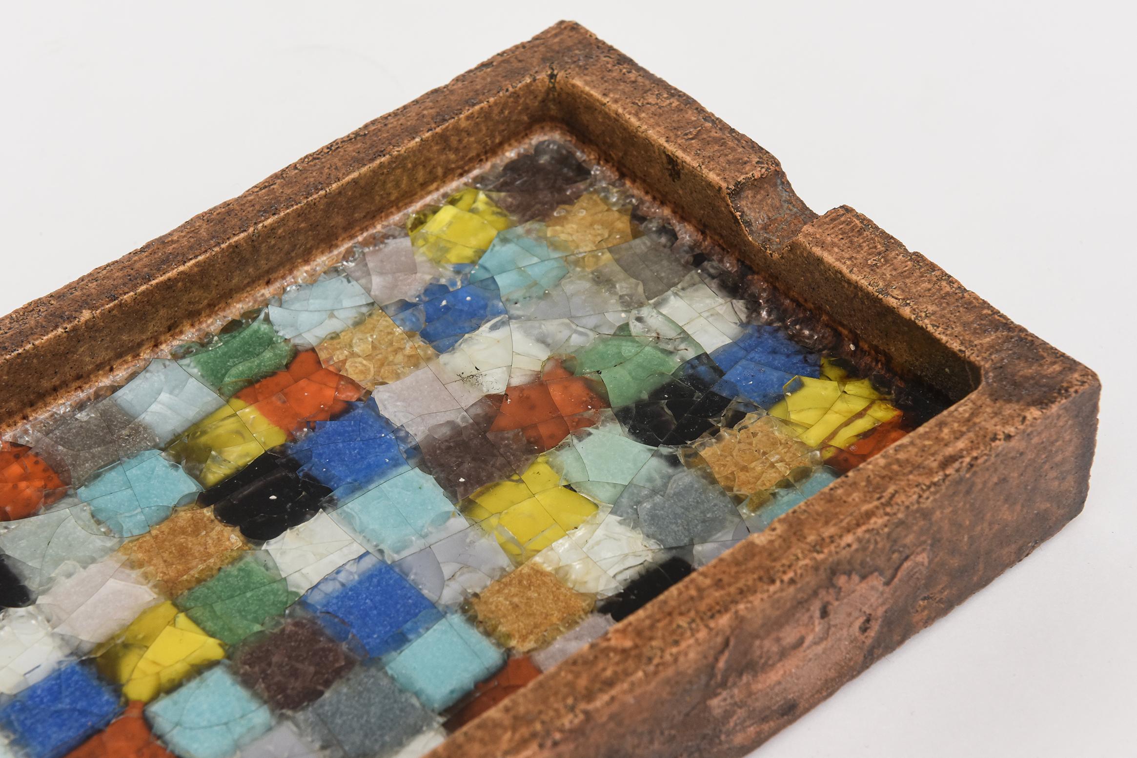 Mid-20th Century 60s Italian Ceramic and Fused Glass Mosaic Ashtray / Tray by Bitossi for Raymor For Sale