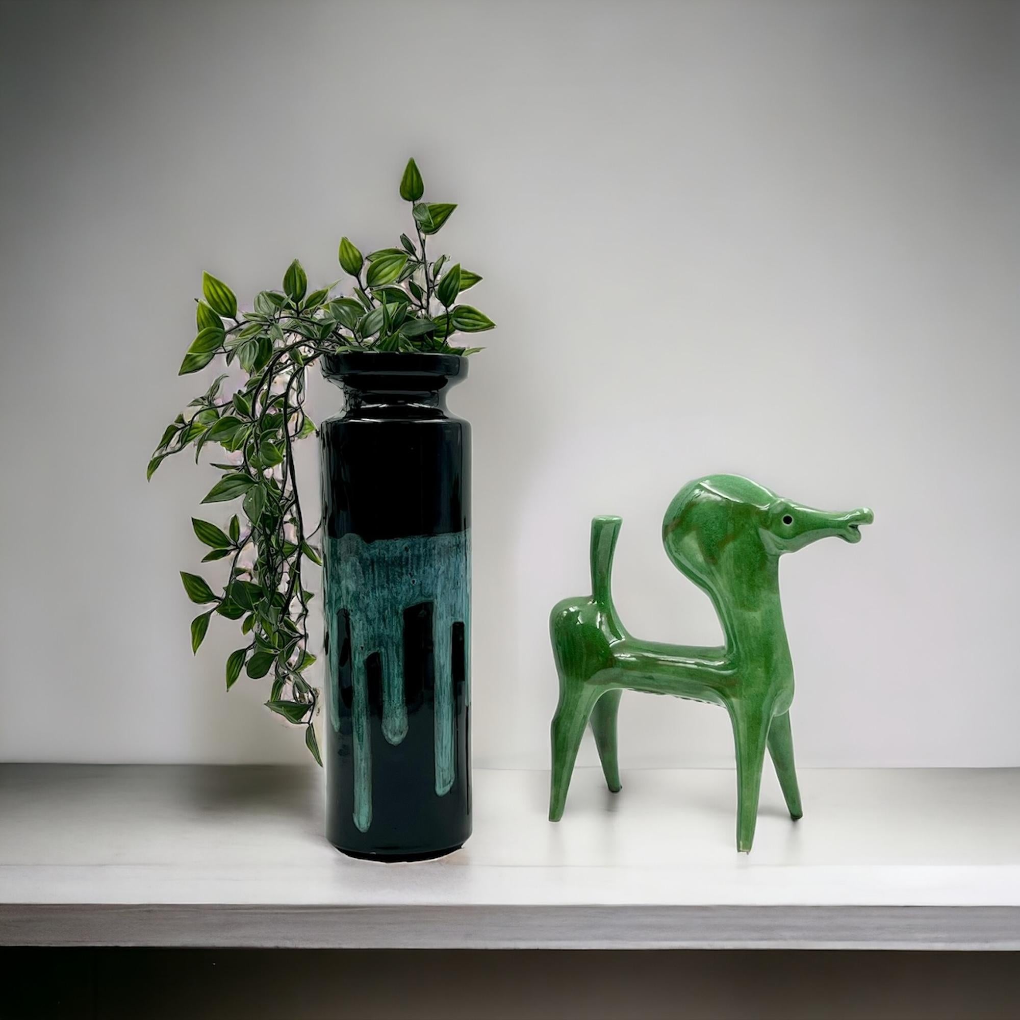 Vaso in ceramica italiana degli anni '60 di Caruso Politi Recanati - Design nero e turchese in vendita 3