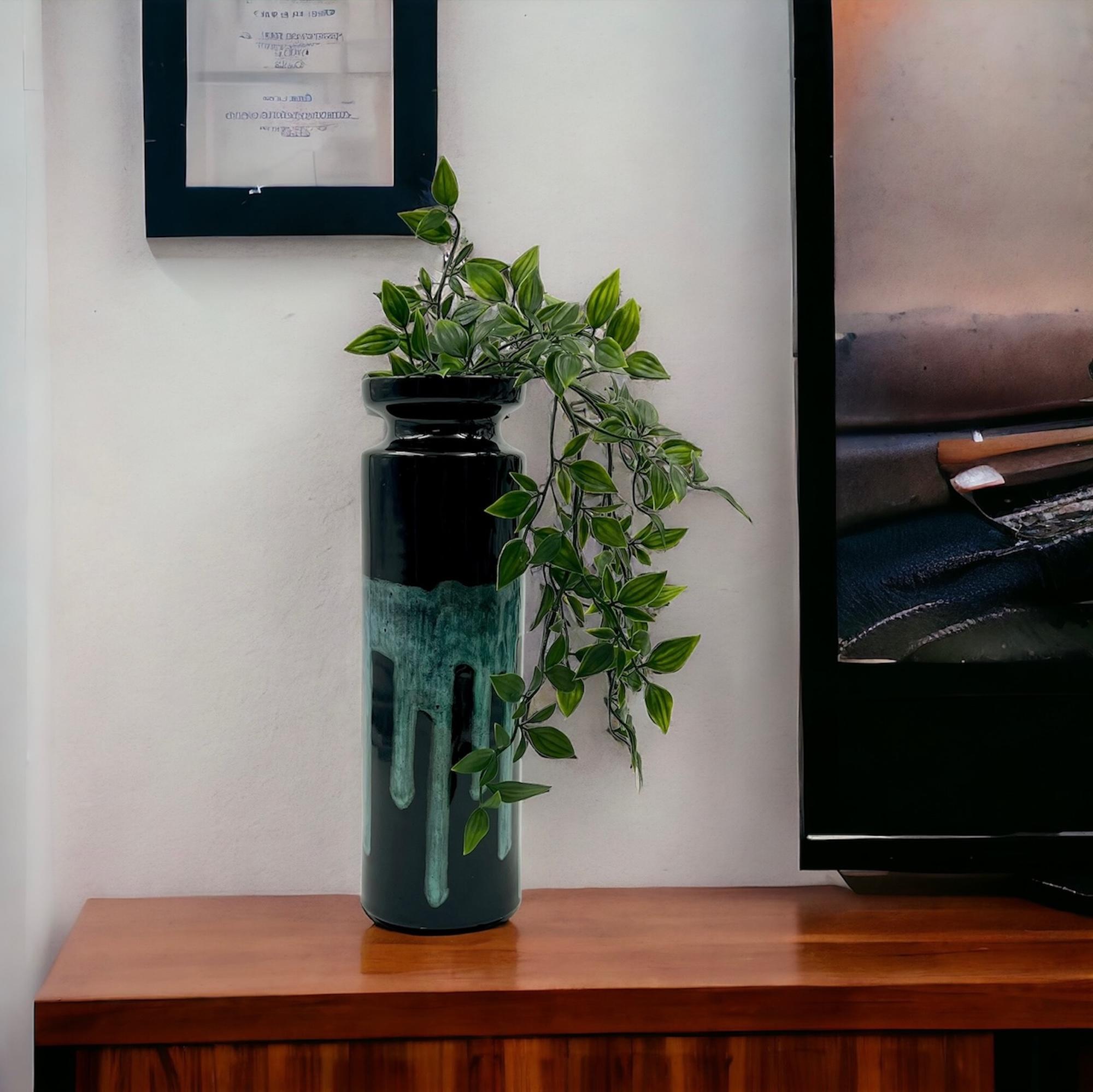 Vaso in ceramica italiana degli anni '60 di Caruso Politi Recanati - Design nero e turchese In condizioni buone in vendita a San Benedetto Del Tronto, IT