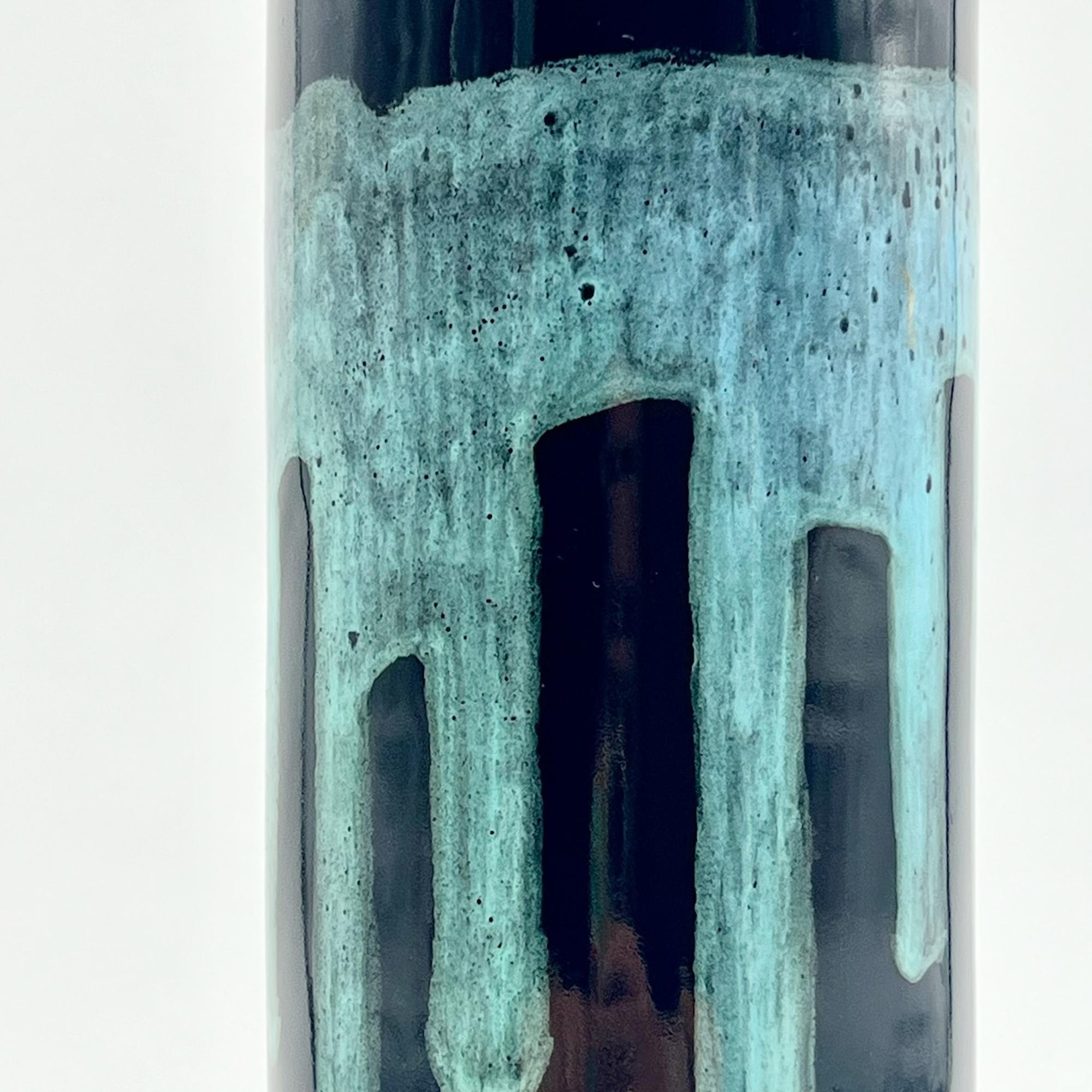 Vaso in ceramica italiana degli anni '60 di Caruso Politi Recanati - Design nero e turchese in vendita 1
