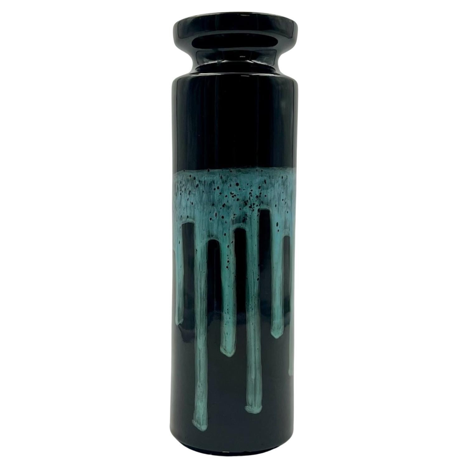Vaso in ceramica italiana degli anni '60 di Caruso Politi Recanati - Design nero e turchese