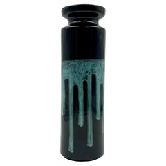 Vase en céramique italien des années 60 par Caruso Politi Recanati - Design noir et turquoise 