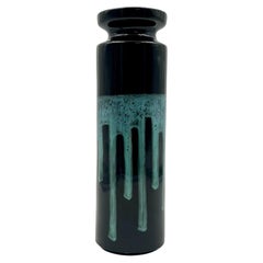60s Italian Ceramic Vase by Caruso Politi Recanati - Black and Turquoise Design