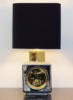 1960s Italian Cube Lamp in Ceramic Silver and Gold, Ceramiche Zaccagnini