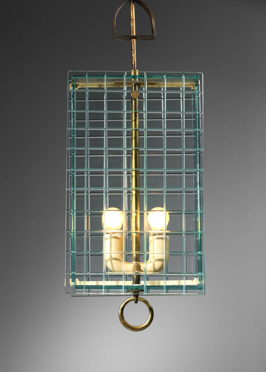 Italienischer Kronleuchter aus Glas und Messing aus den 60er Jahren, Fontana Arte zugeschrieben im Angebot 5