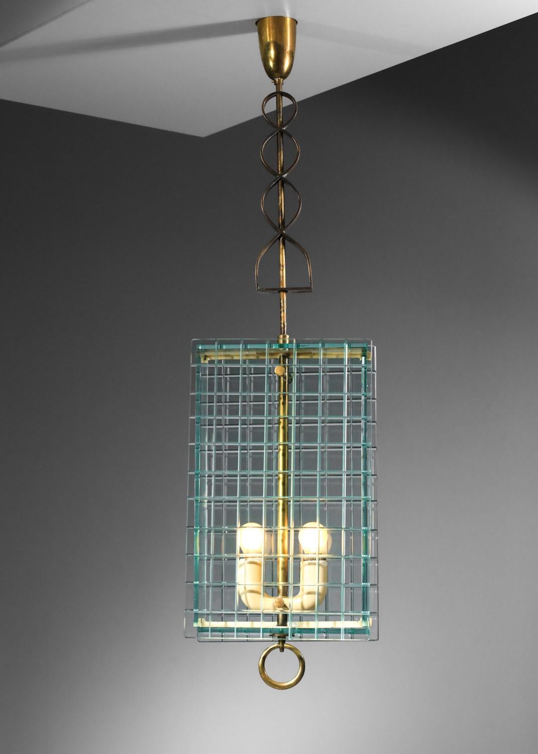 Italienischer Kronleuchter aus Glas und Messing aus den 60er Jahren, Fontana Arte zugeschrieben im Angebot 7