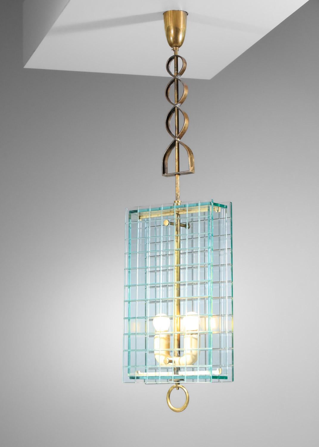 Italienischer Kronleuchter aus Glas und Messing aus den 60er Jahren, Fontana Arte zugeschrieben im Angebot 8