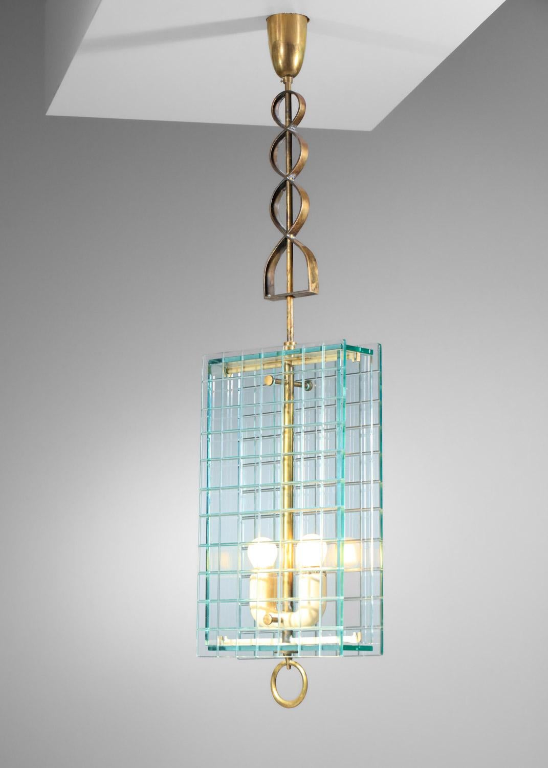 Italienischer Kronleuchter aus Glas und Messing aus den 60er Jahren, Fontana Arte zugeschrieben im Angebot 9