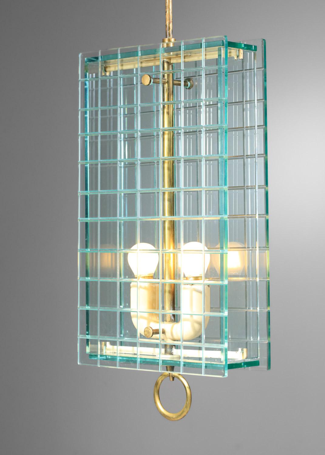 Italienischer Kronleuchter aus Glas und Messing aus den 60er Jahren, Fontana Arte zugeschrieben im Angebot 11