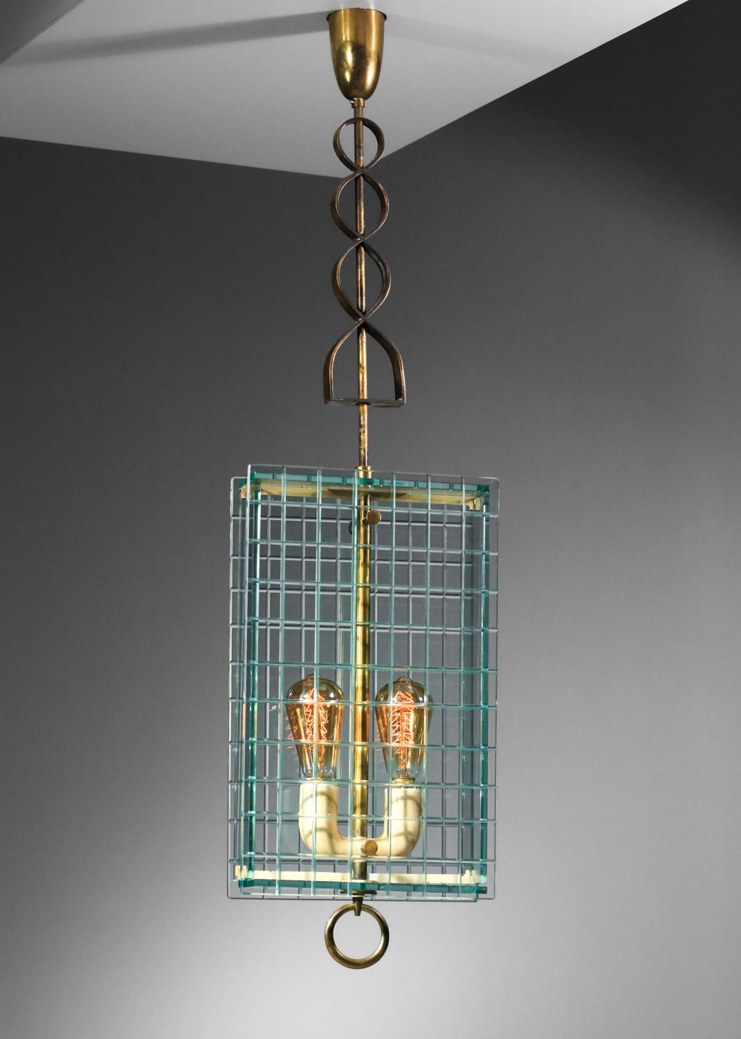 Italienischer Kronleuchter aus Glas und Messing aus den 60er Jahren, Fontana Arte zugeschrieben im Angebot 12